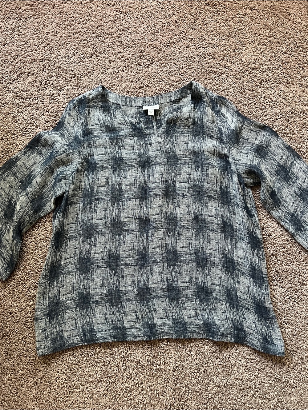 Blue Patterned 3/4 Sleeve Oversized Flowy Linen Blend Beachy Tunic M
